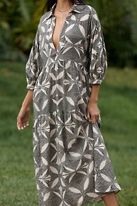 The Carolita Printed Tiered Shirt Dress by Celandine