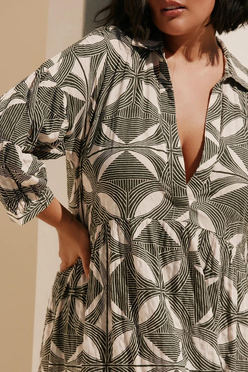 The Carolita Printed Tiered Shirt Dress by Celandine
