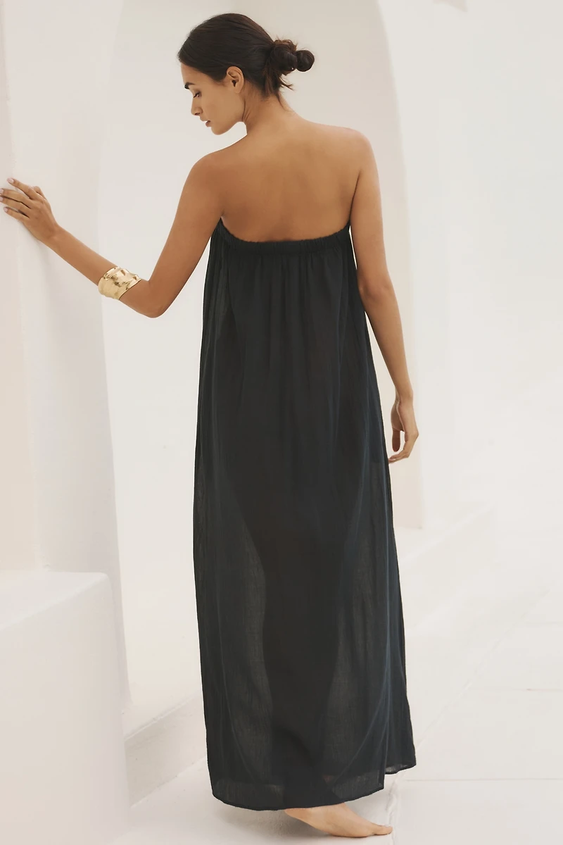 By Anthropologie Strapless Gauze Maxi Dress