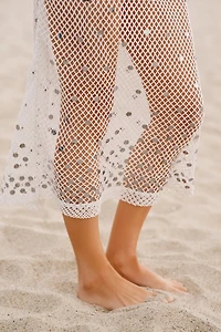 Celandine Sheer Mesh Sequin Drawstring Mermaid Midi Skirt