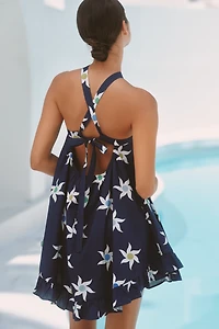 Celandine Halter Ruffle-Hem Babydoll Mini Dress