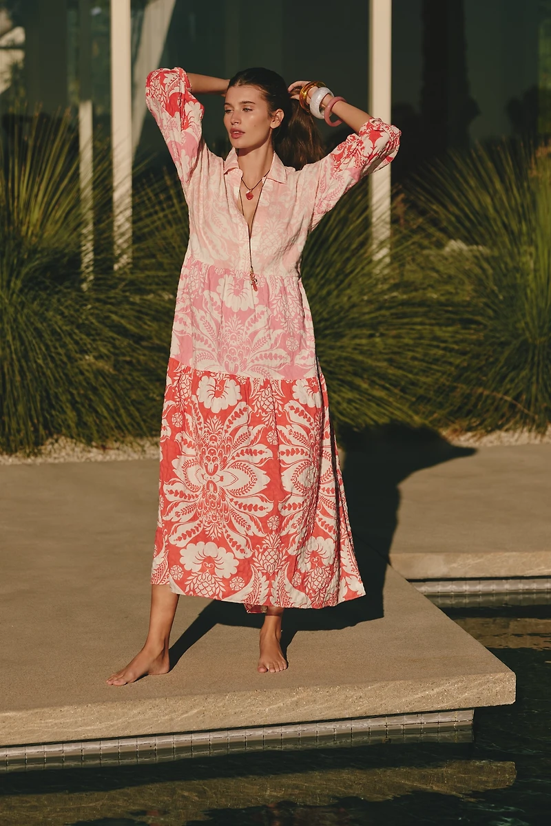 The Carolita Printed Tiered Shirt Dress by Celandine
