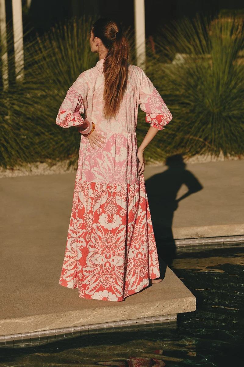 The Carolita Printed Tiered Shirt Dress by Celandine