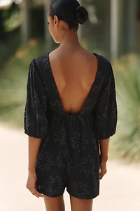 Celandine Puff-Sleeve Cotton Romper