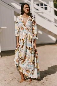 The Carolita Printed Tiered Shirt Dress by Celandine