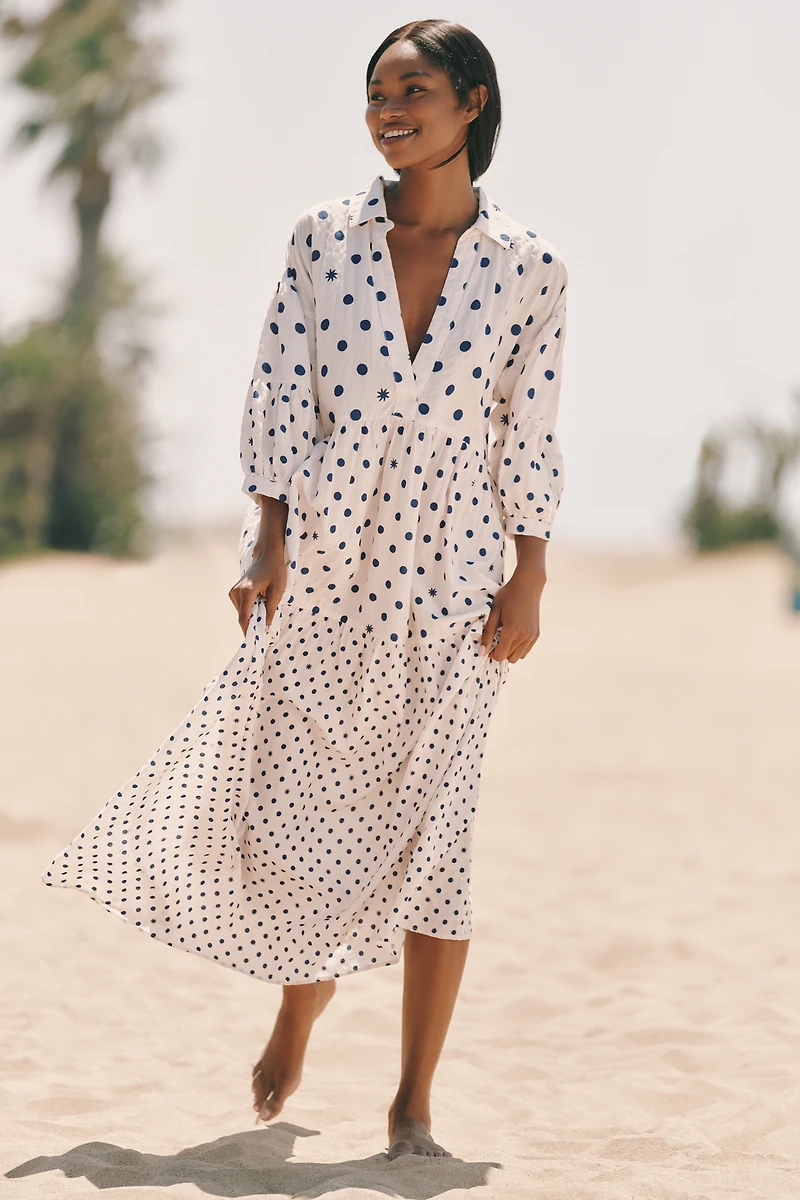 The Carolita Printed Tiered Shirt Dress by Celandine