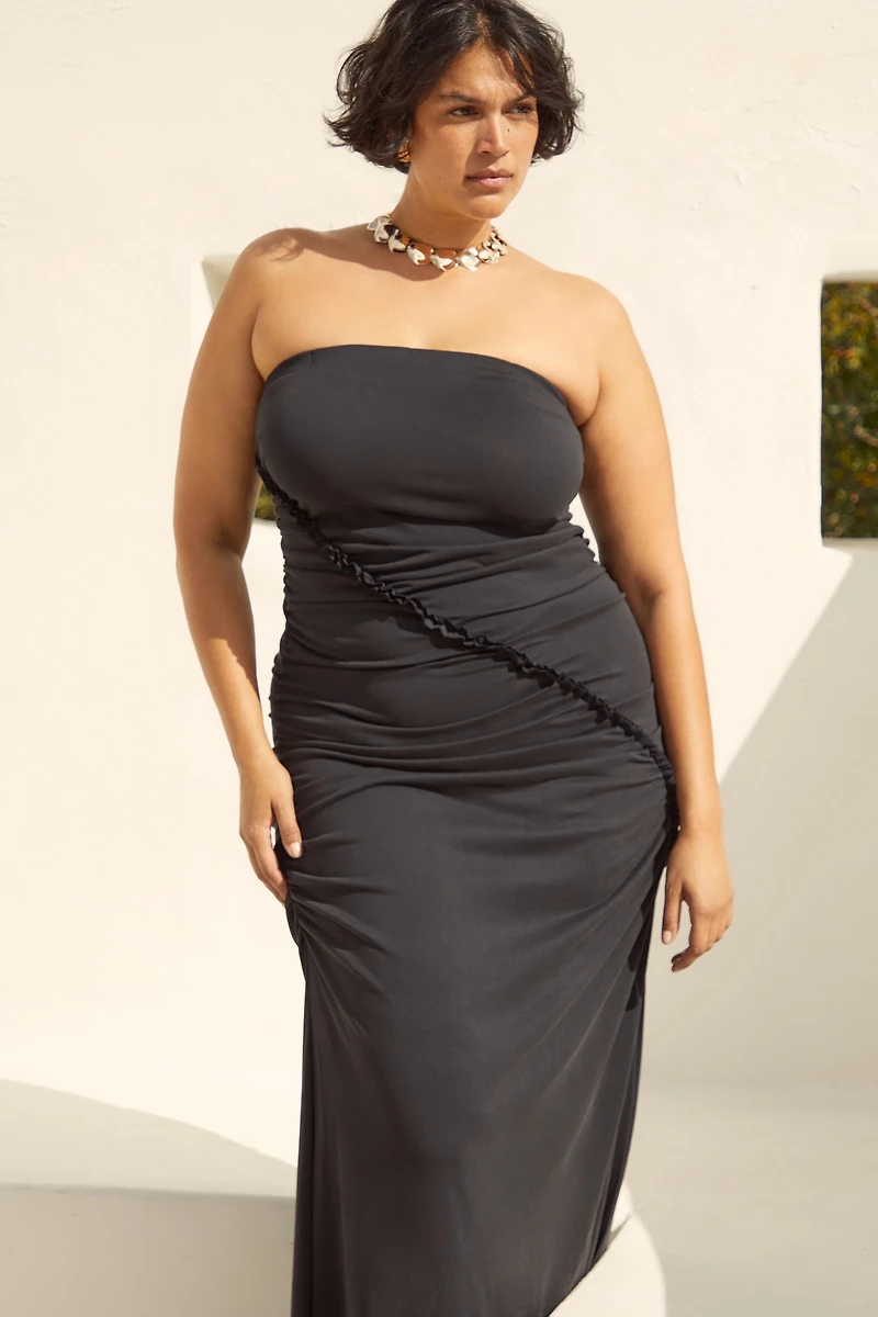 The Gabbie Strapless Ruched Tube Dress by Celandine