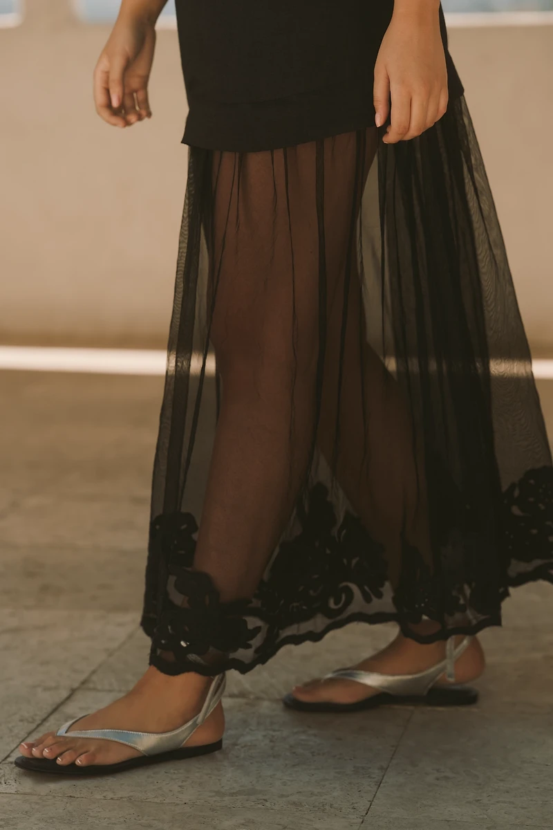 By Anthropologie Sleeveless Sheer Linen Maxi Slip Dress