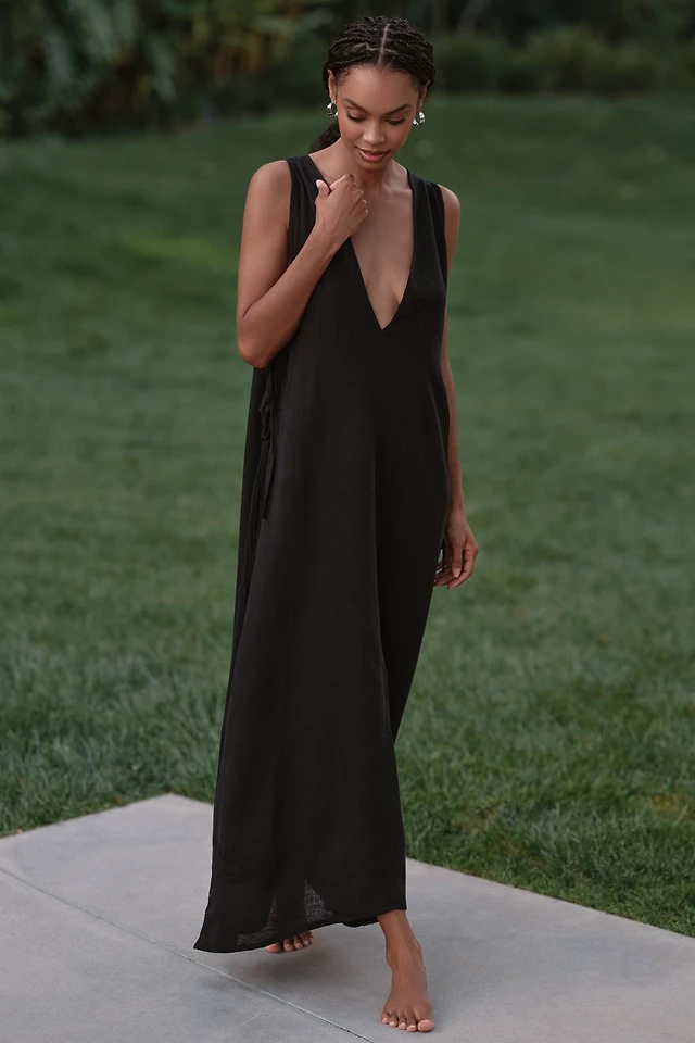 Celandine Plunge-Neck Linen Blend Maxi Dress at MarketFair Shoppes in  Princeton, NJ