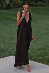 Celandine Plunge-Neck Linen Blend Maxi Dress