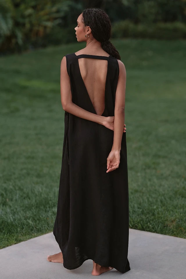 celandine linen blend smocked halter midi dress Celandine Halter Midi Dress In Black - 80% Off