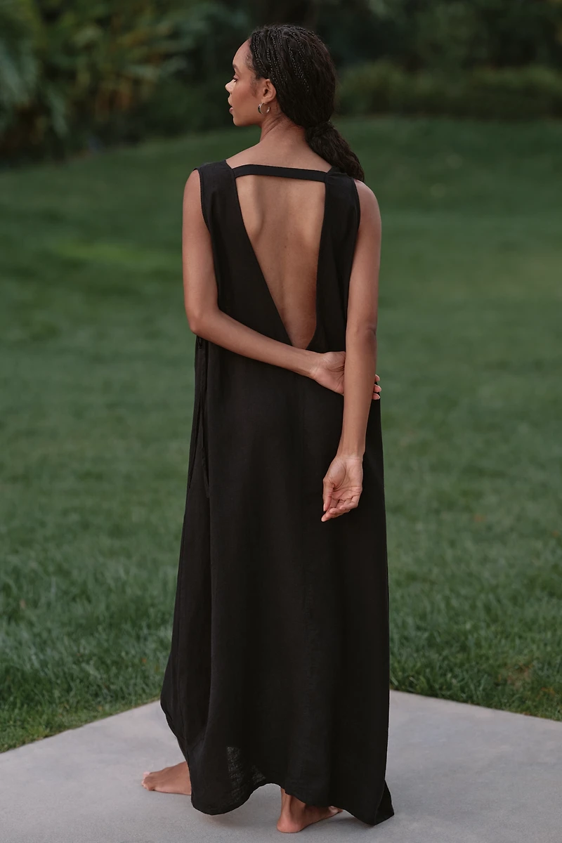 Celandine Plunge-Neck Linen Blend Maxi Dress