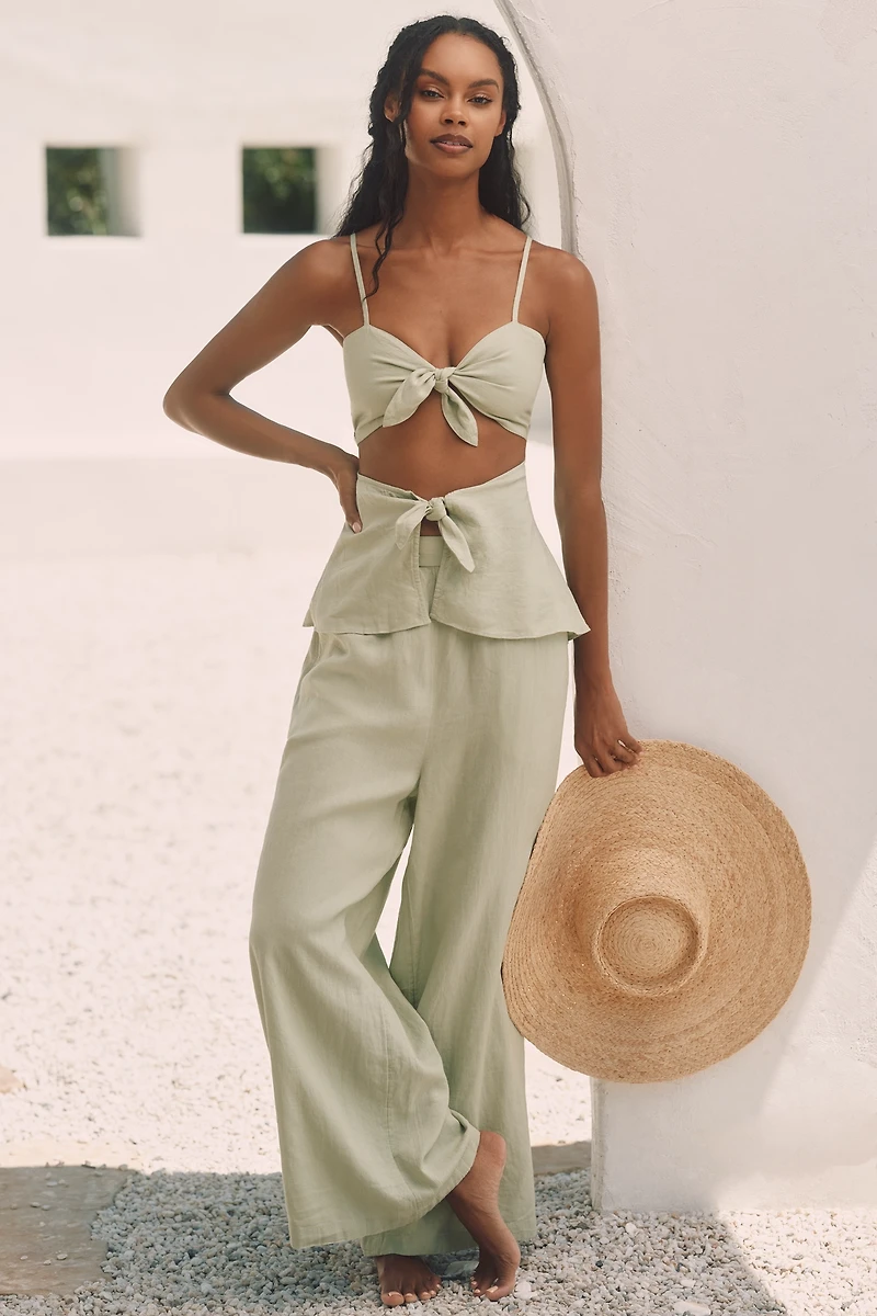Celandine Linen Blend Tie-Front Cutout Tank