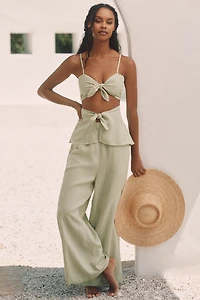 Celandine Linen Blend Tie-Front Cutout Tank