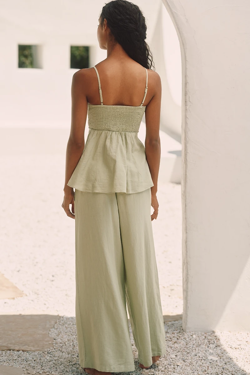 Celandine Linen Blend Tie-Front Cutout Tank