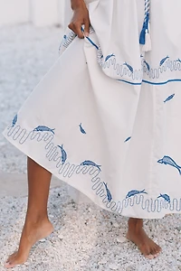 Celandine Embroidered Cotton Tiered Maxi Dress