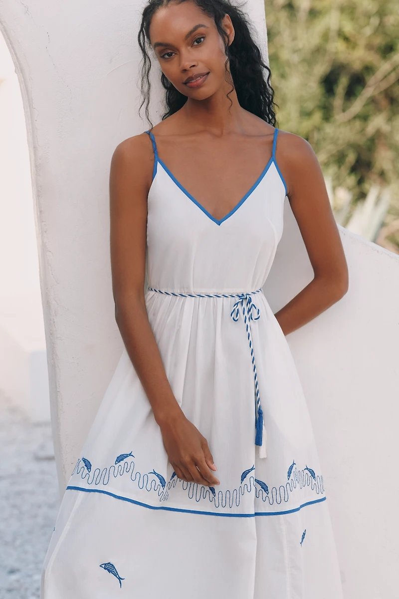 Celandine Embroidered Cotton Tiered Maxi Dress