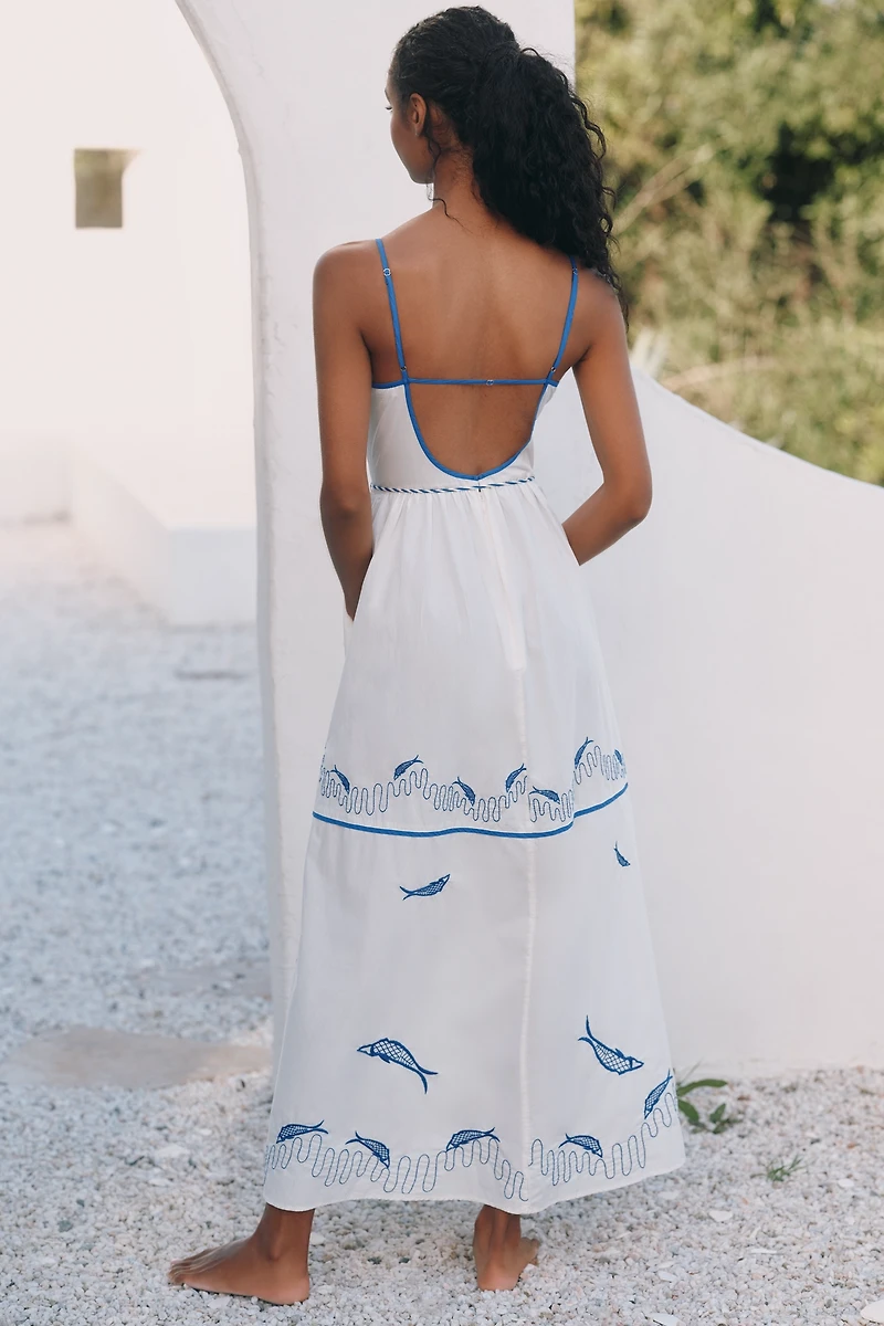 Celandine Embroidered Cotton Tiered Maxi Dress