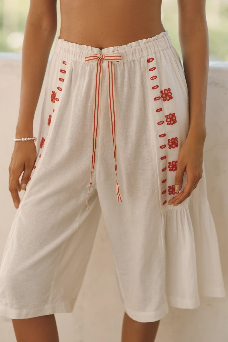 Celandine Linen-Blend Eyelet Bermuda Shorts