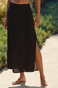 Celandine Linen-Blend Side-Slit Maxi Skirt