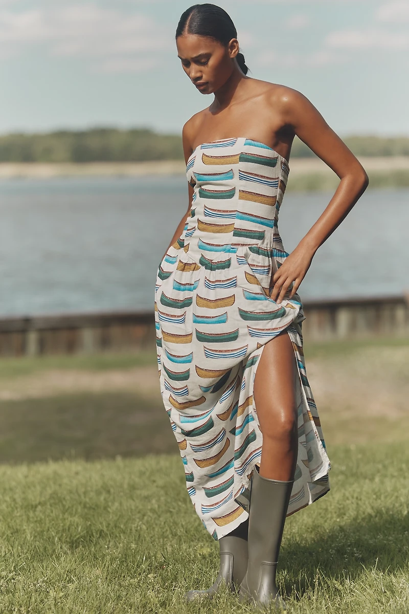 Celandine Linen Blend Strapless Drop-Waist Maxi Dress