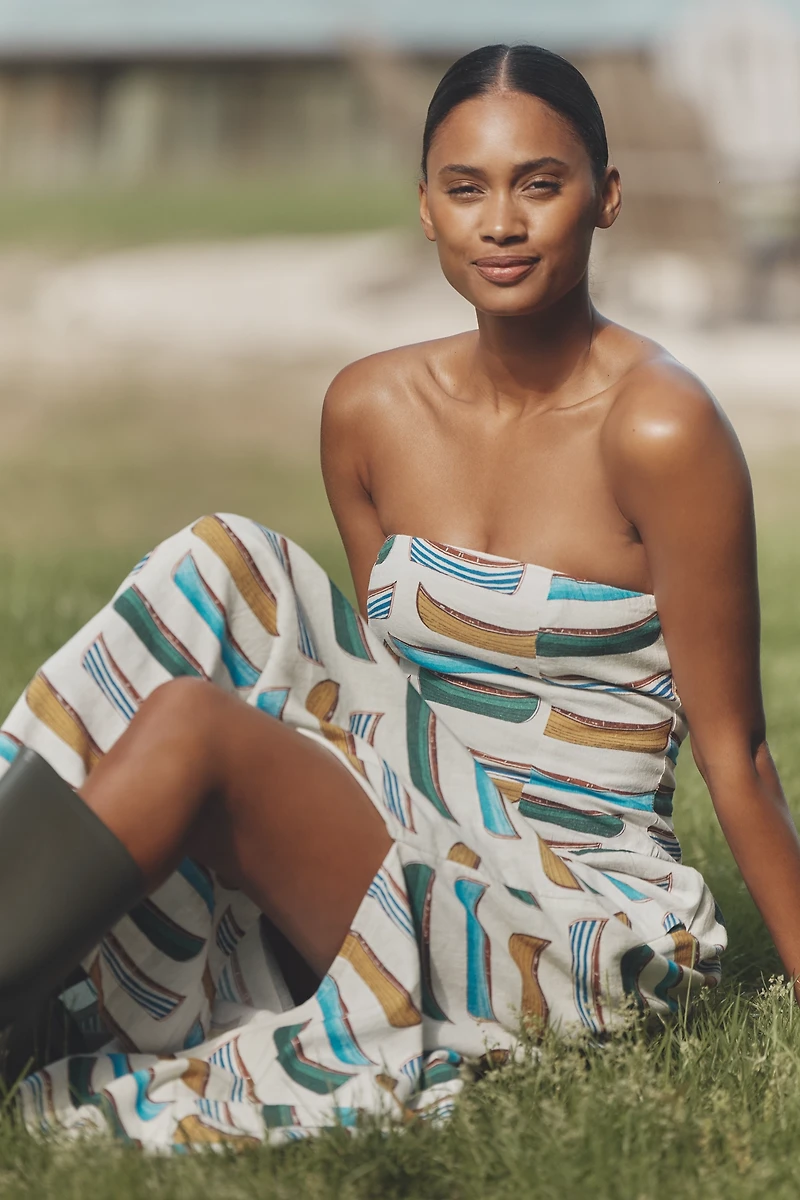 Celandine Linen Blend Strapless Drop-Waist Maxi Dress