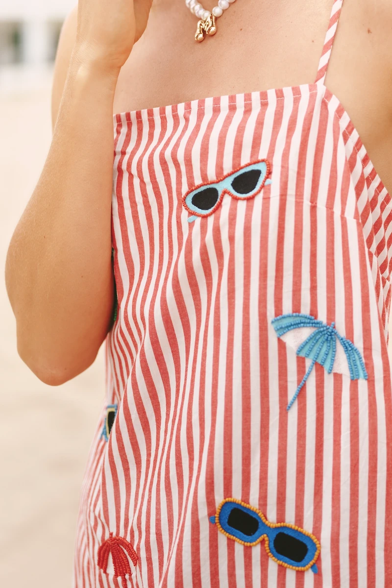 Celandine Embroidered Poplin Square-Neck Mini Shift Dress