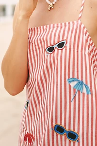 Celandine Embroidered Poplin Square-Neck Mini Shift Dress