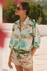 Celandine Linen Blend Printed Buttondown Shirt
