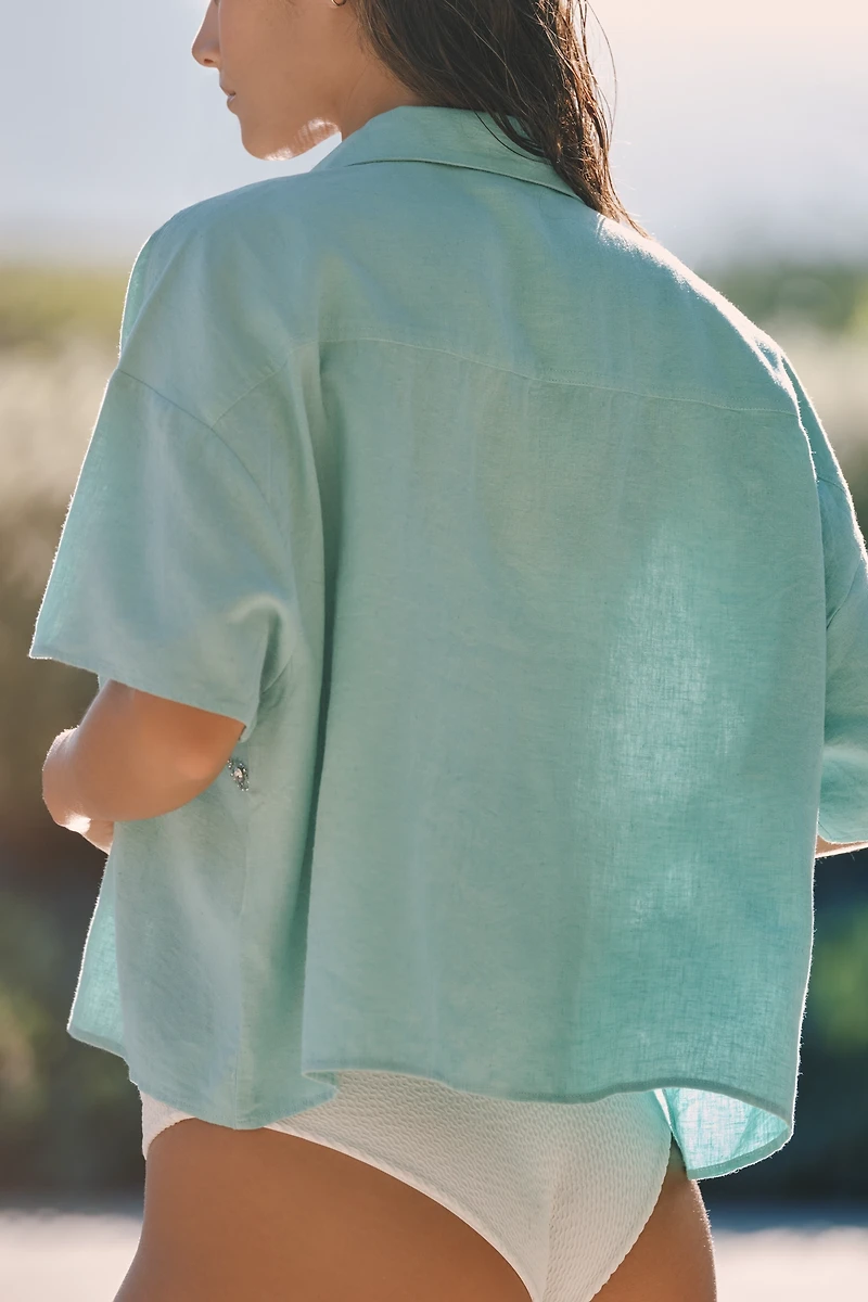 Celandine Crop Linen Blend Buttondown Shirt