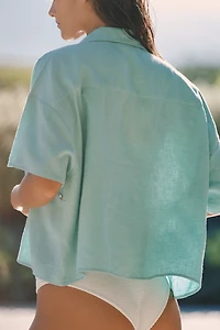 Celandine Crop Linen Blend Buttondown Shirt