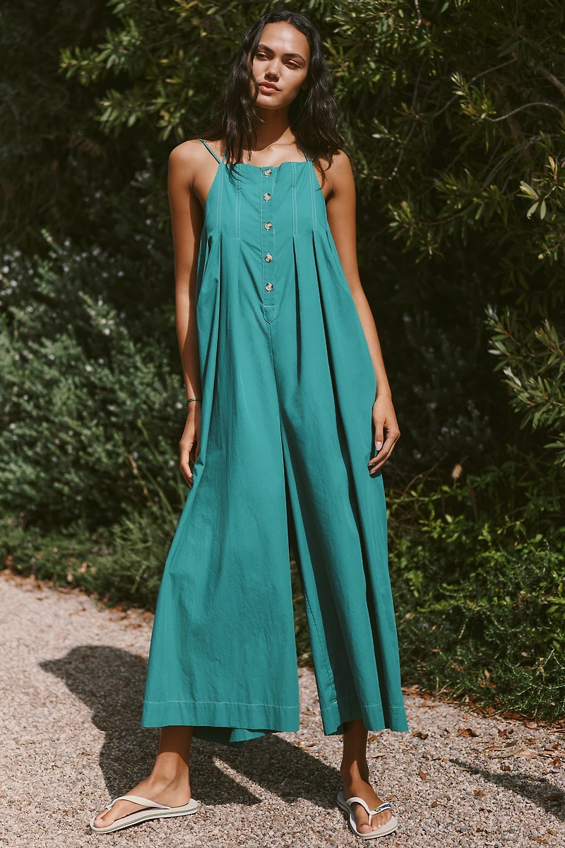 Celandine Button-Front Open-Back Jumpsuit