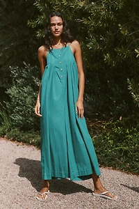 Celandine Button-Front Open-Back Jumpsuit