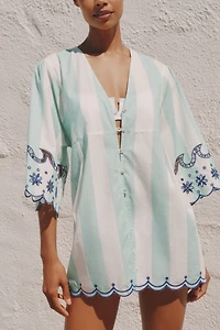 Celandine Poolside Embroidered Buttondown Tunic