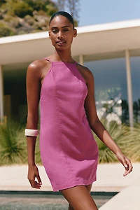 Celandine Linen Beaded Cross-Back Mini Dress