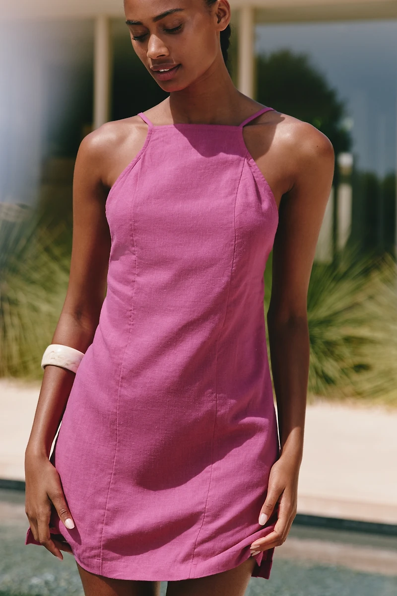 Celandine Linen Beaded Cross-Back Mini Dress
