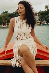 Celandine Sheer Fringe Cover-Up Midi Dress