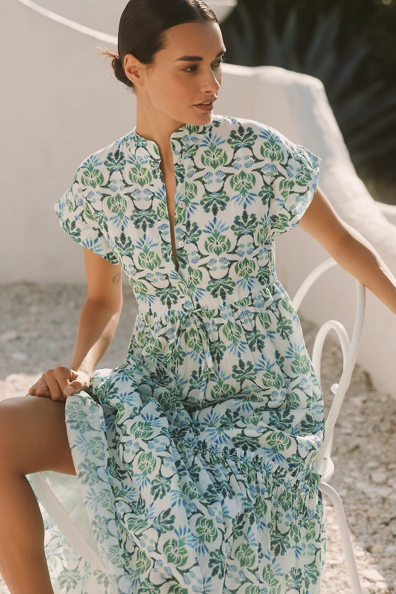 Ro's Garden Mumi Cap-Sleeve Midi Dress