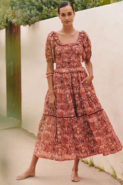 Ro's Garden Percy Puff-Sleeve Midi Dress