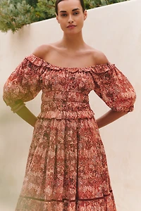 Ro's Garden Percy Puff-Sleeve Midi Dress