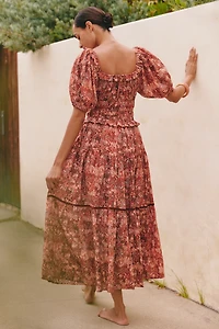Ro's Garden Percy Puff-Sleeve Midi Dress