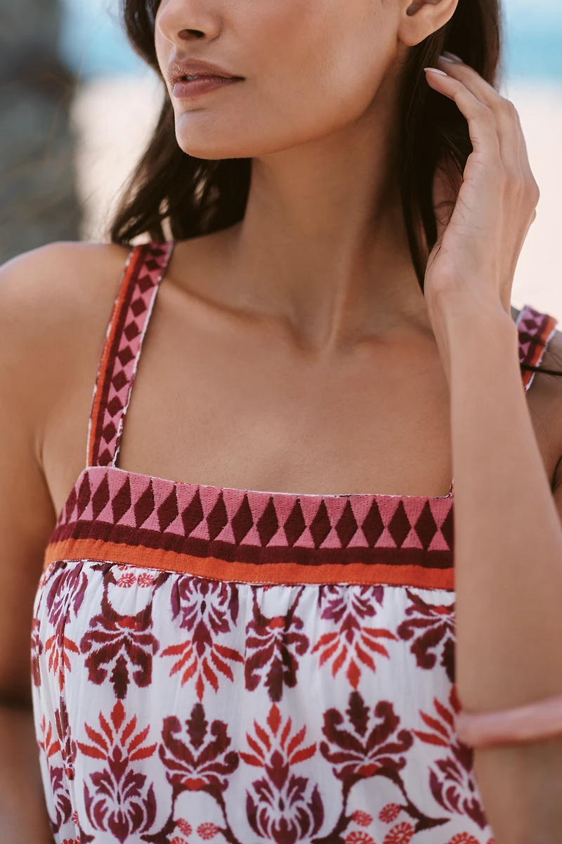 Ro's Garden Natasha Cotton Square-Neck Maxi Dress