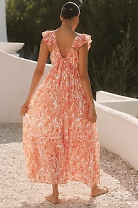 Ro's Garden Cotton Flutter-Sleeve Midi Dress
