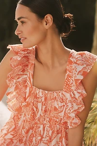 Ro's Garden Cotton Flutter-Sleeve Midi Dress