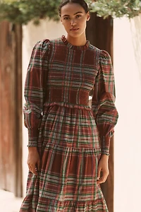 Ro's Garden Ivy Plaid Tiered Maxi Dress