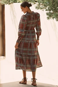 Ro's Garden Ivy Plaid Tiered Maxi Dress
