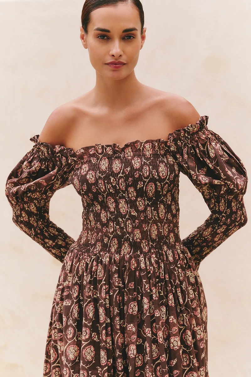 Ro's Garden Jocelyn Puff-Sleeve Maxi Dress