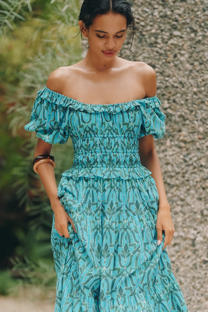 Ro's Garden Percy Puff-Sleeve Midi Dress