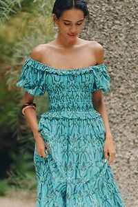 Ro's Garden Percy Puff-Sleeve Midi Dress