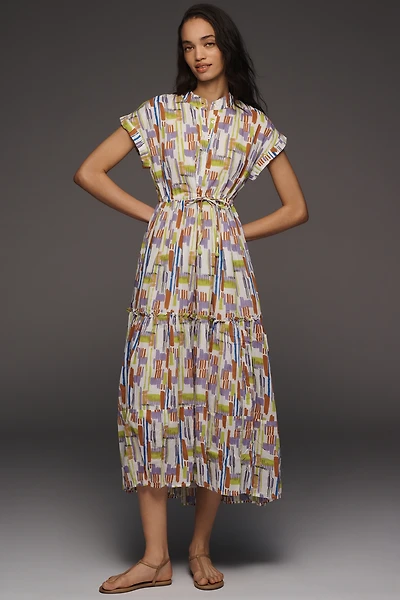 Ro's Garden Cotton Mumi Cap-Sleeve Midi Dress